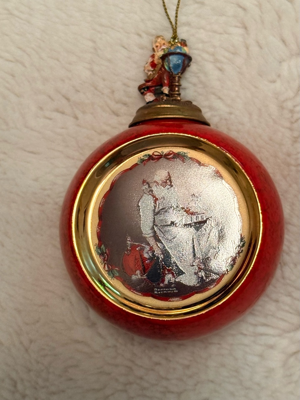 Norman Rockwell Red and Gold Santa Ornament Sculpture Vintage 1998